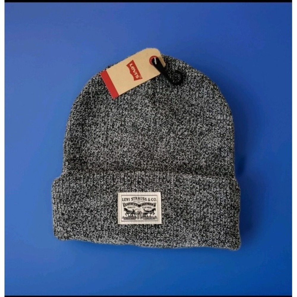 Levi Strauss Mens Marl Gray Logo Brand Cuffed Beanie Hat Cap OSFM NEW